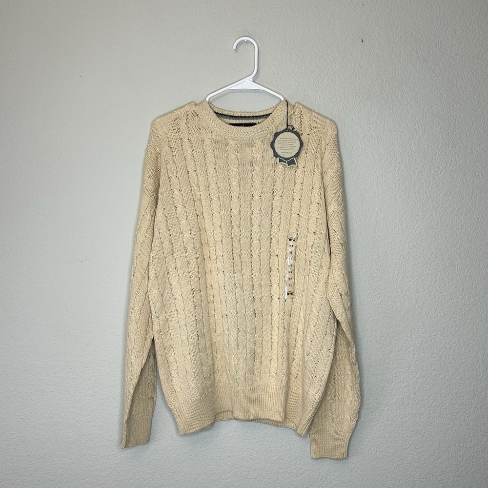 Vintage 90s Woods & Gray Cream Cable Knit Sweater Size M Grandpacore Fisherman
